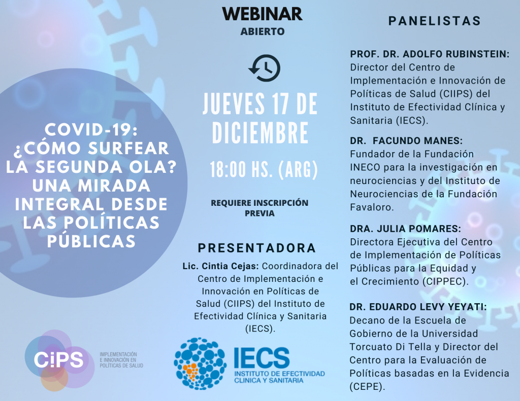 Iecs| WEBINAR Covid-19: ¿Cómo surfear la segunda ola? Una mirada integral  desde las políticas públicas.